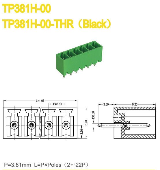 3.81mm Schraubstecker im Terminalblock 2-24 Stangen Grüner Kunststoff Männlicher Kopf