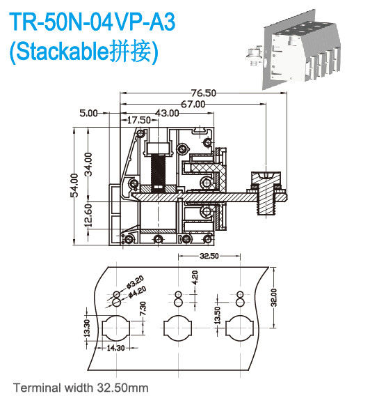 Stahl-Tin Plated Copper Through Panel-Verteiler PA66 UL94 V0