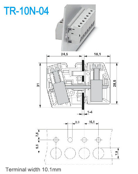 10.1mm Endplattenbreite Durch Panelle Endplattenblöcke Messing UL94 V0 65A 300V 2P-24P