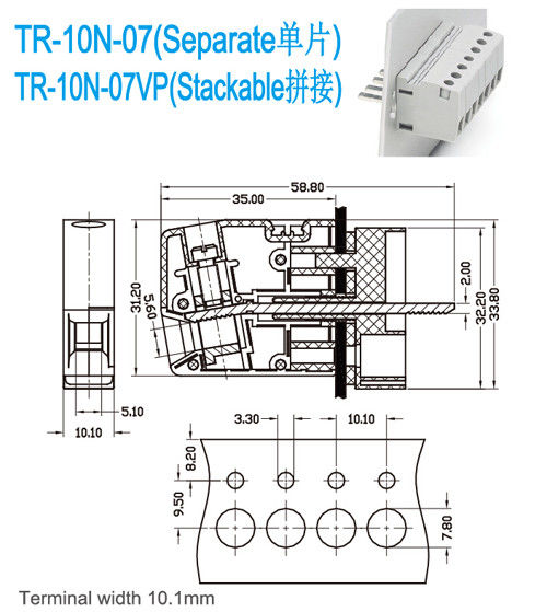 UL94-V0 Messing-300V 65A Zufuhr durch Breite der Verteiler-M4 PA66 10.1mm