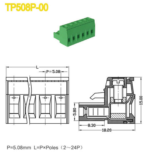 300V / Frau 18A zerteilt elektrische Verteiler M3-Gewindesteigung 5.08mm