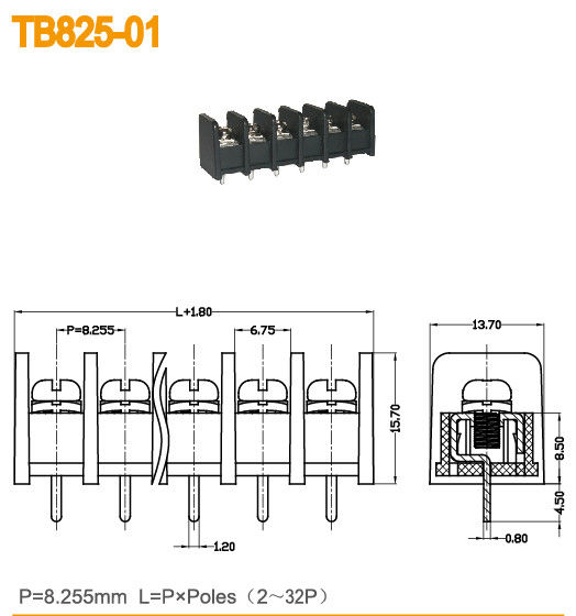 Schraube des 8.255mm Neigungs-Sperren-Verteiler-2-32 Polen 300V/20A M3