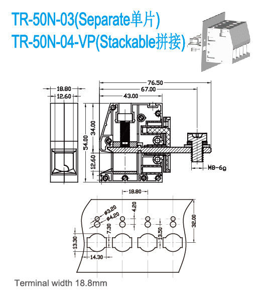 M6 Zufuhr der Schrauben-150A durch Verteiler 600V 6-1/0 Breite AWG-Lehre 18.8mm