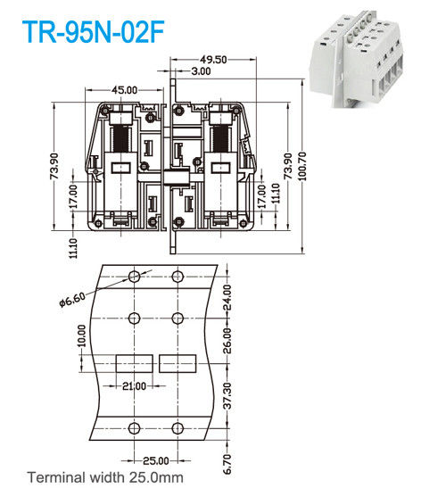 UL-CER PA66, das Verteiler 600V/Terminalbreite 230A 25mm verdrahtet