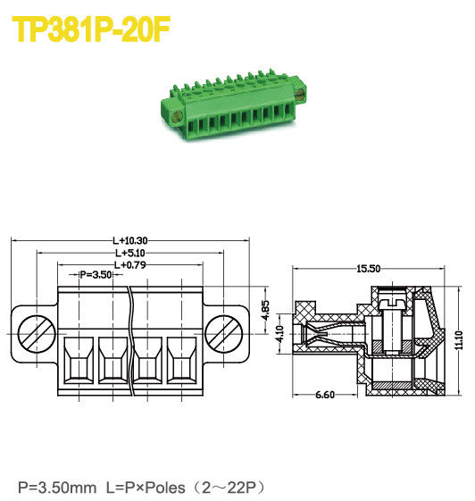 Montageohren Steckklemmenblöcke 8 A Buchsen Raster 3,5 mm Grün