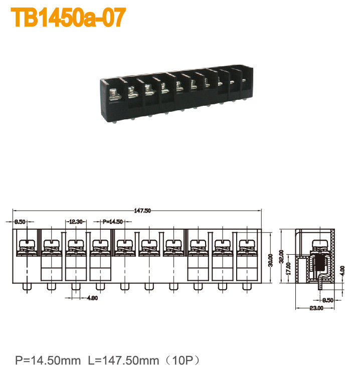 Energie-Verteiler Polen 600V 57A des 14.50mm Neigungs-Sperren-Verteiler-10 schwärzen
