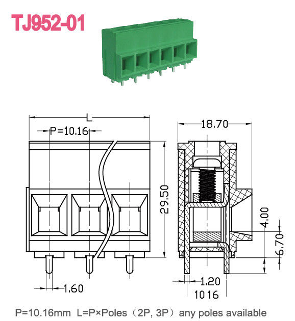 Anhebende Reihe 57A Euroneigung 2-16 Polen PWB-Verteiler-10.16mm