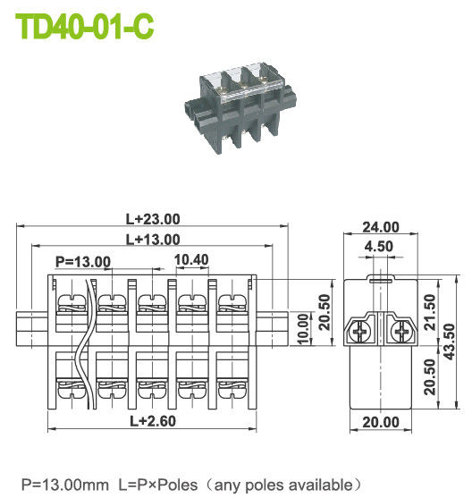 des Gremiums-40A Messing PBT Bergmachtverteilerverbindungsstück Perforierungs-der Neigungs-13mm der Schrauben-M5
