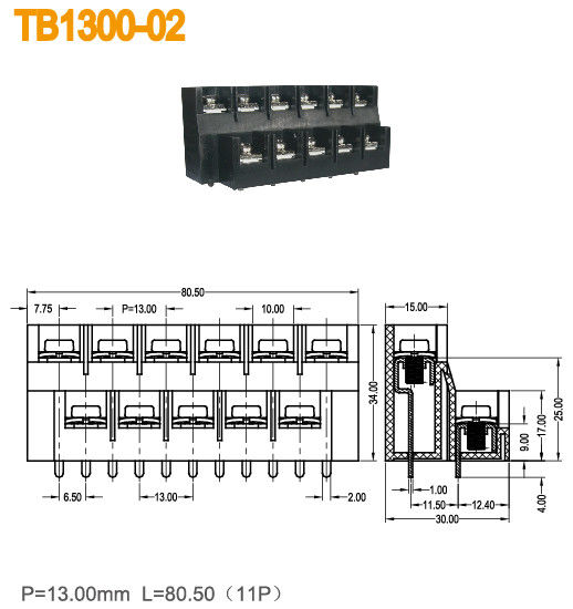 Neigungs-Messing Polen 13mm 2 der Reihen-Energie-600V/40A Verteiler-11