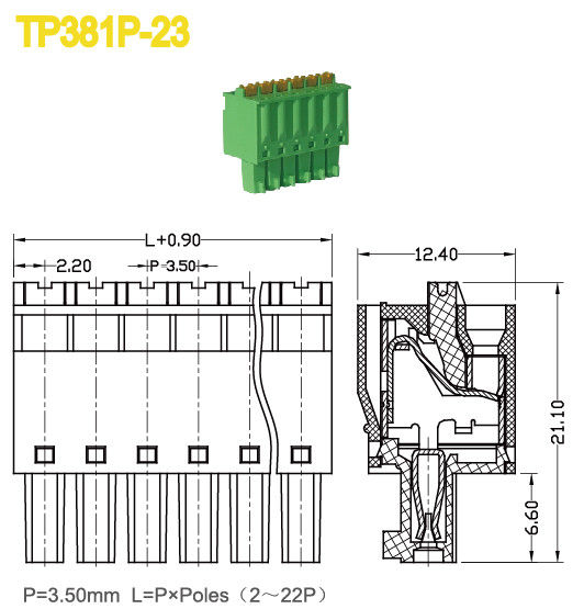 Grüne des Abstand-3.5mm steckbare Positionen 300V/8A UL94-V0 Verteiler-der Frau-2-22