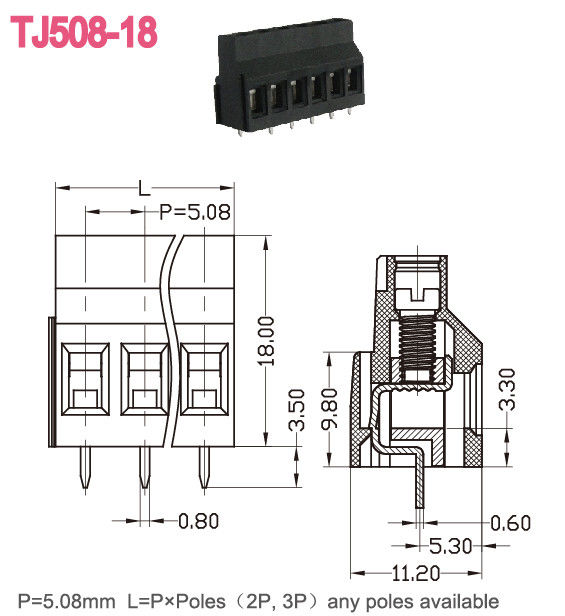 Schwarzer PWB-Schraubklemme-Klemmenblock-Messingeuro Art Reihe 300V 10A 12-24 AWG-Lehre anhebend