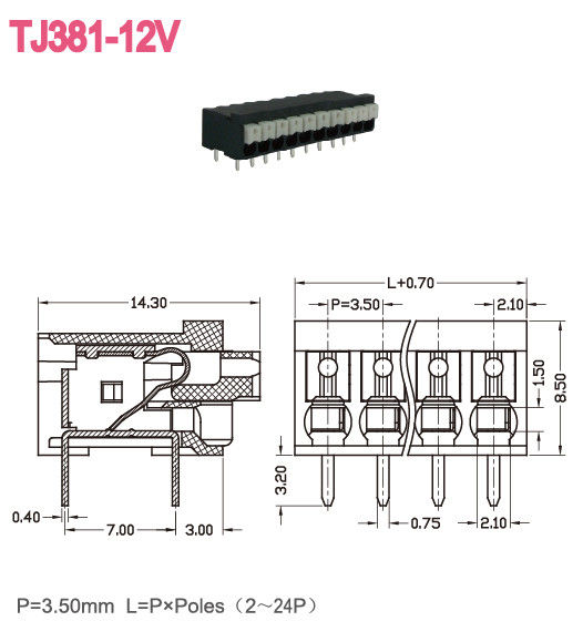 Messingneigung 300V 2-28 Polen LCP UL94-V0 des frühlings-10A Screwless des Verteiler-3.5mm