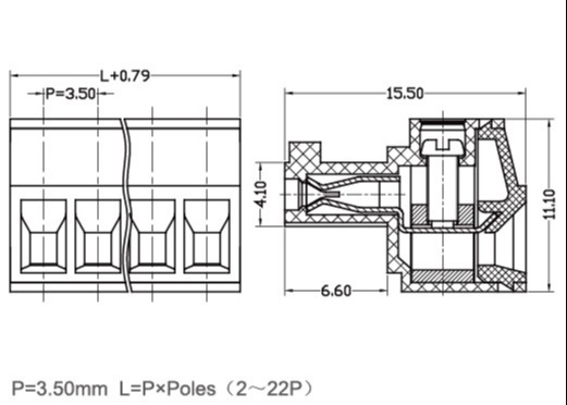 Steckbare weibliche Neigung 300V 8A 2-22 Polen PA66 des Verteiler-Verbindungsstück-3.5mm