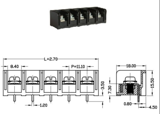 Schwarze Energie-Verteiler der Sperren-20A mit 2-12 Polen der Messing-PBT 11mm Neigung