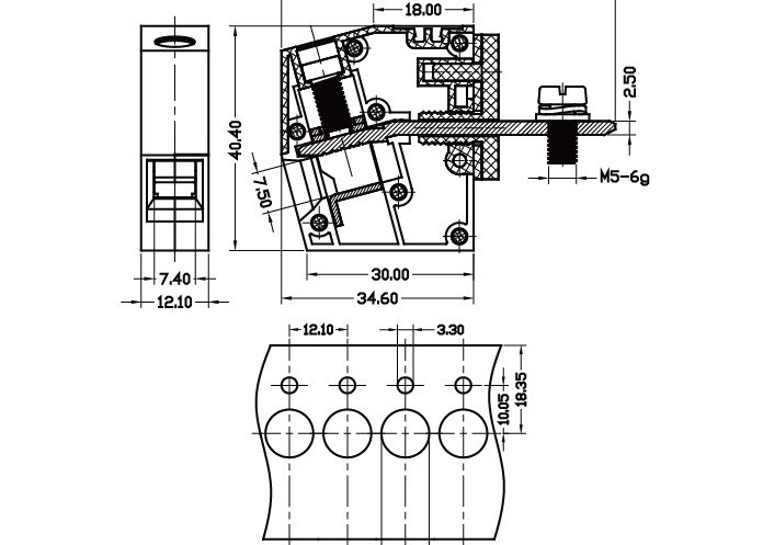 UL94-V0 600V 85A Terminalbreite des Platten-Berg-Verteiler-12.1mm