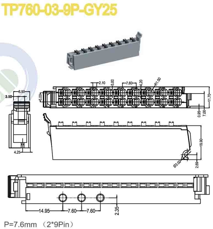 Weibliche Steckdose 7.6mm Schwung 150V 8A 2*9 Pole PA66
