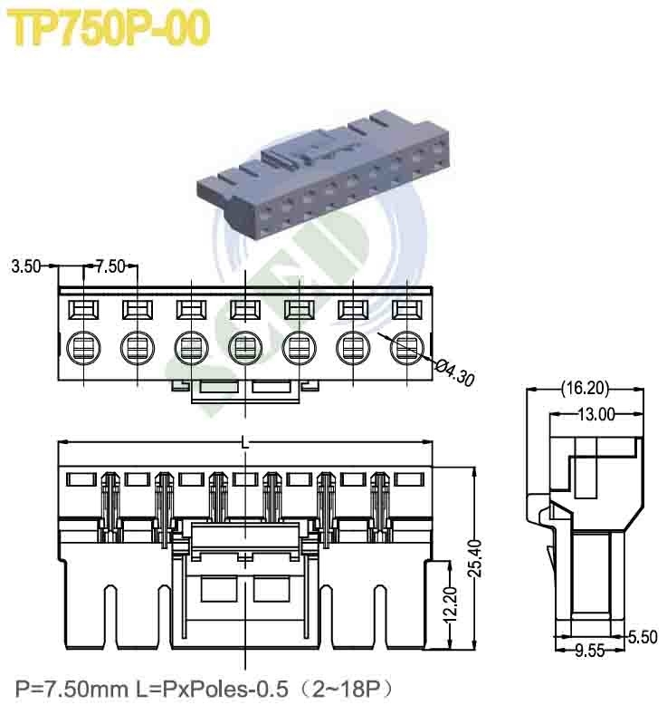 PA66 Plastikgrauer Steckverbinder für Terminalblöcke mit 7,5 mm Schwung 300 V 16A 2-18 Stangen