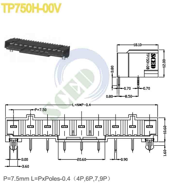 LCP-Goldplattiert schwarz Farbstecker mit rechten Winkel 7.5mm 300V 16A