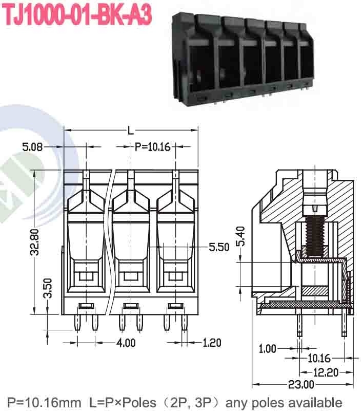 600V PA66 10.16mm 57A Federterminalblock mit Messing-Klemmkäfig φ1.8 -40C- 105C
