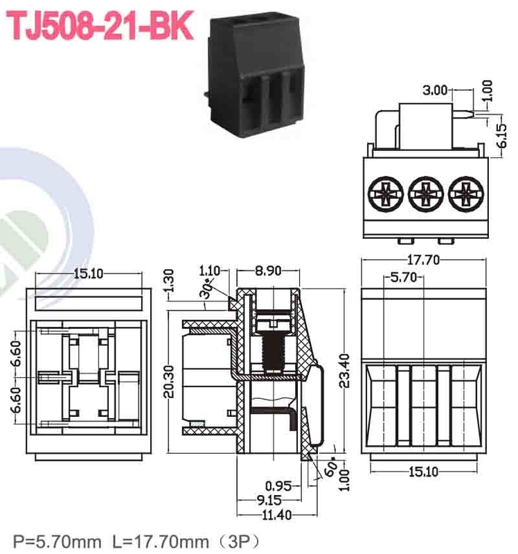 PA66 5,7mm Messing 300V 10A M3 Schraubendurchsteckverbinder 10 - 22 AWG