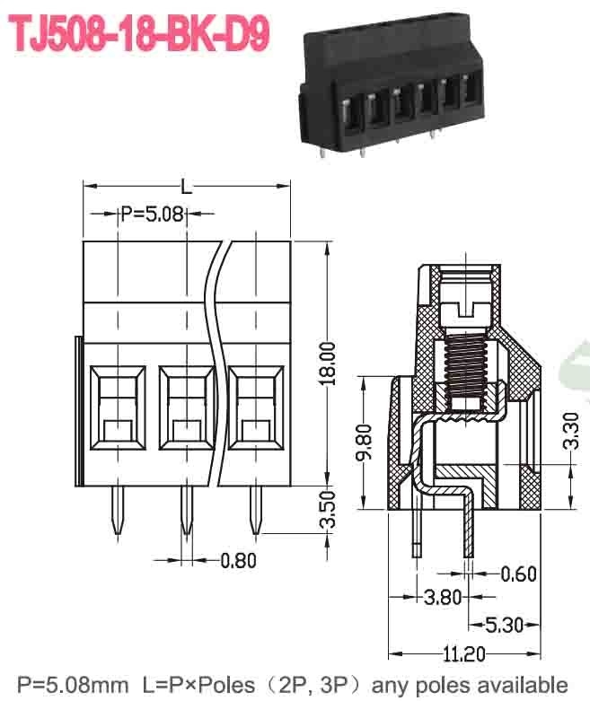5.08mm 300V 10A PA66 PCB-Terminalblock Euro-Typ Erhebungsreihe für automatische Steuerung