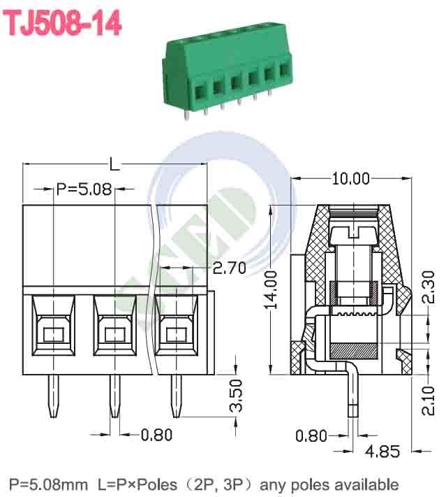 Grün 5,08mm 300V 10A PA66 PCB-Terminalblock Euro-Typ für automatische Steuerung