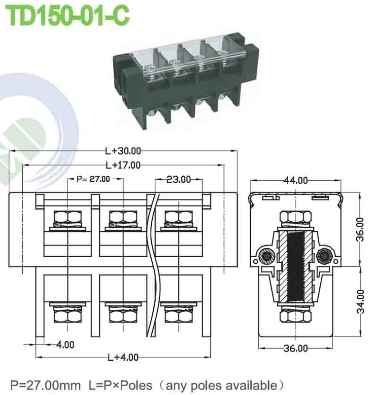 150A PBT Stromterminal-Block-Anschluss Perforationsschraube 27,0mm M8 Schraube