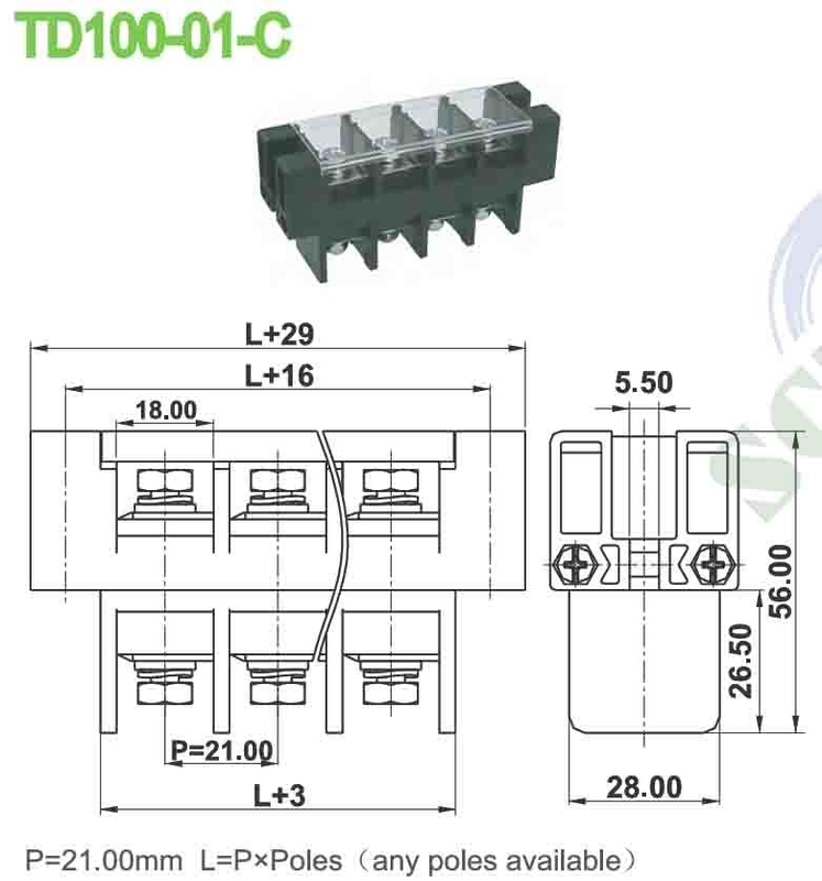 101A 21,0mm PBT Perforation 600V Durchlauf durch Endblock mit Kunststoffabdeckung