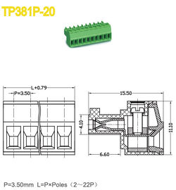 2-22 Polen weibliche steckbare Neigung 300V 8A PA66 des Verteiler-Verbindungsstück-3.5mm